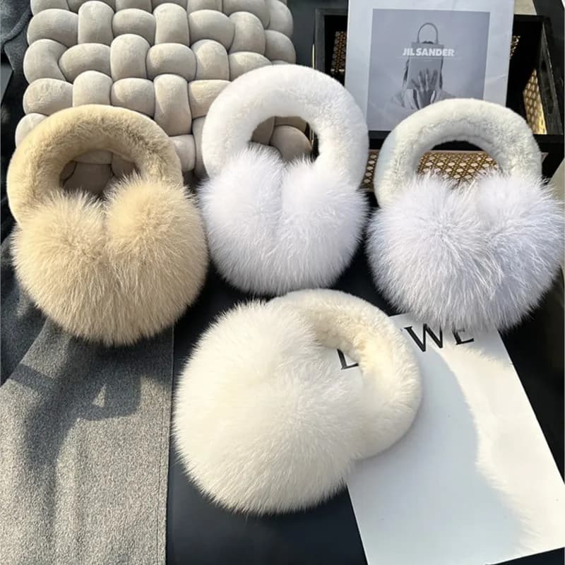 Fox Fur Ear Coverings for Women, Winter Warmth, Fur Ear Protectors, Cute Fur Ear Bags, Girle Fashion Windproof, Cycling Earmuffs