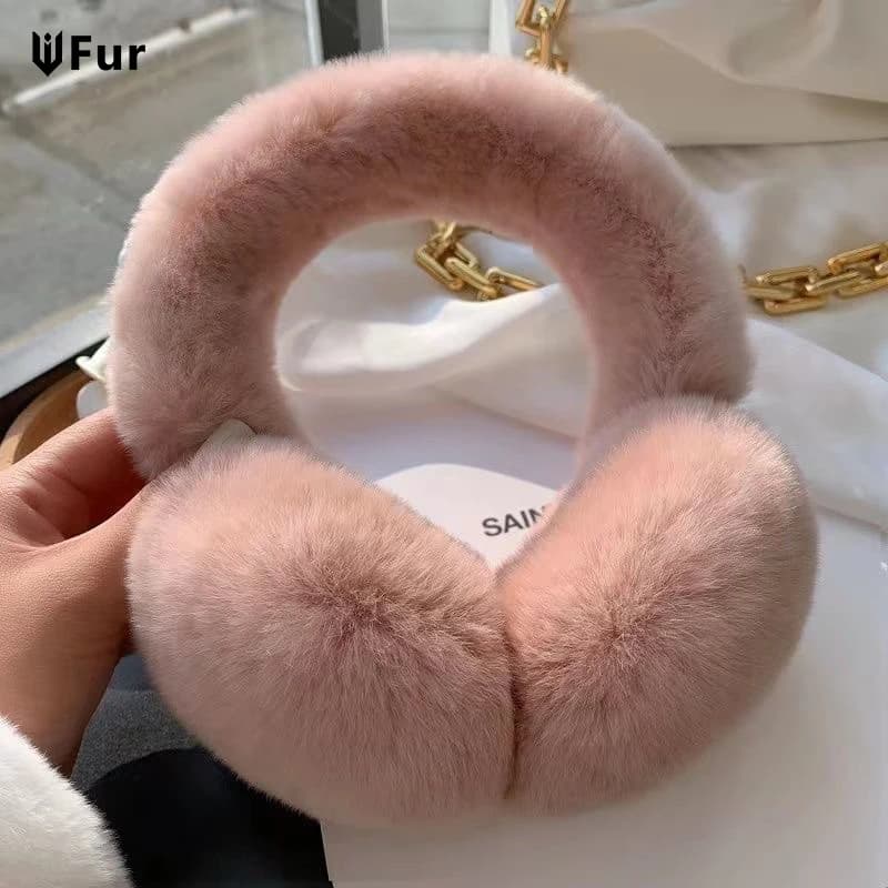 Ear Muffs For Women Winter EarWarmers Soft Warm Cable Furry Real Rex Rabbit Ear Covers For Cold Weather