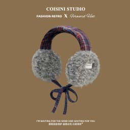Korean Retro Contrasting Color Straps Plush Earmuffs for Women Winter Travel Warm Ear Protection Versatile Sweet Earflaps