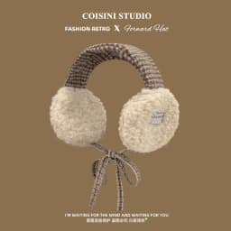 Korean Retro Contrasting Color Straps Plush Earmuffs for Women Winter Travel Warm Ear Protection Versatile Sweet Earflaps