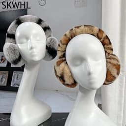 Real Rex Rabbit Fur Earmuffs for Women Winter Ear Warmers Soft Warm Furry Ear Muffs for Cold Weather