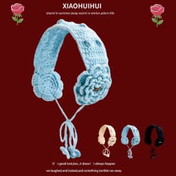Ins Mori Cute Flower Design Knitted Lace-up Earmuffs for Women Autumn and Winter Travel Warm Versatile Sweet Pullover Hats