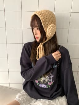 Sweet And Lovely Three-Dimensional Flower Knitted Handmade Women's Autumn And Winter Atmosphere Warm Earmuffs