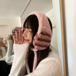 Korean Sweet Pink Hand-knitted Plush Earmuffs for Women Autumn and Winter Travel To Keep Warm and Versatile Hair Accessories