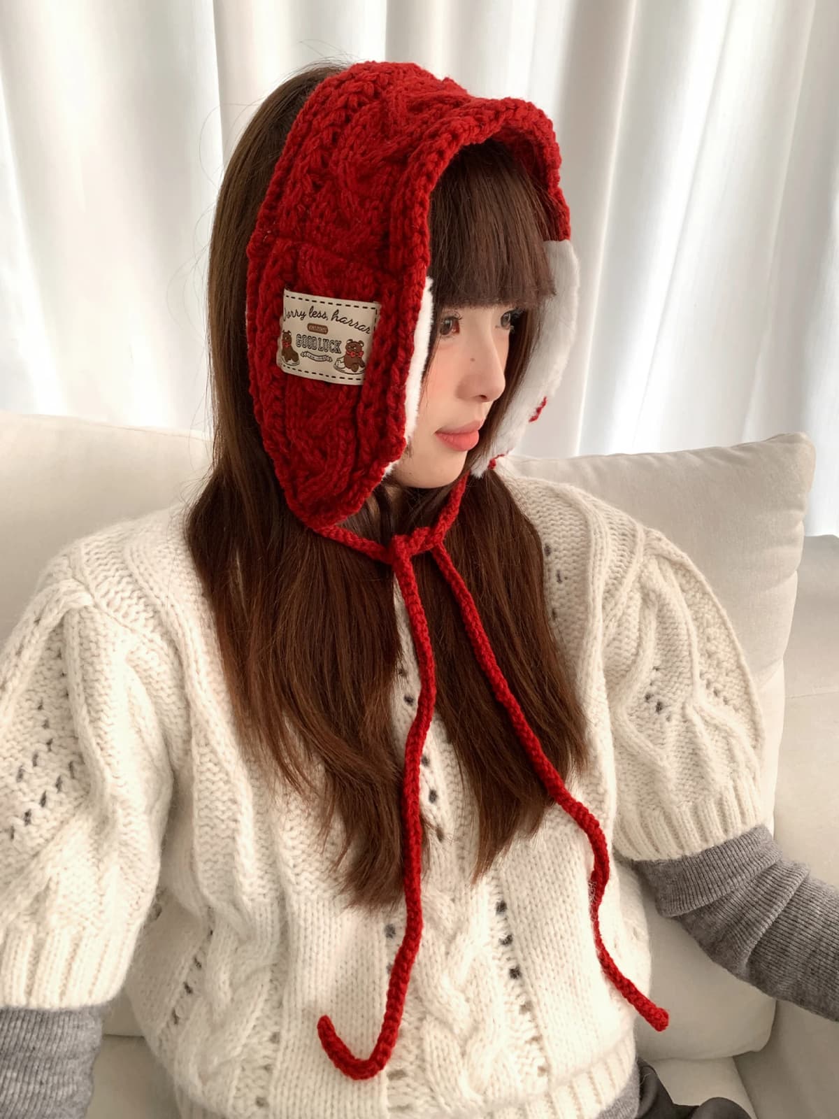 Womens Thickened Red Knitted Plush Earmuffs For Winter Warm Ear Protection Against Cold With Straps