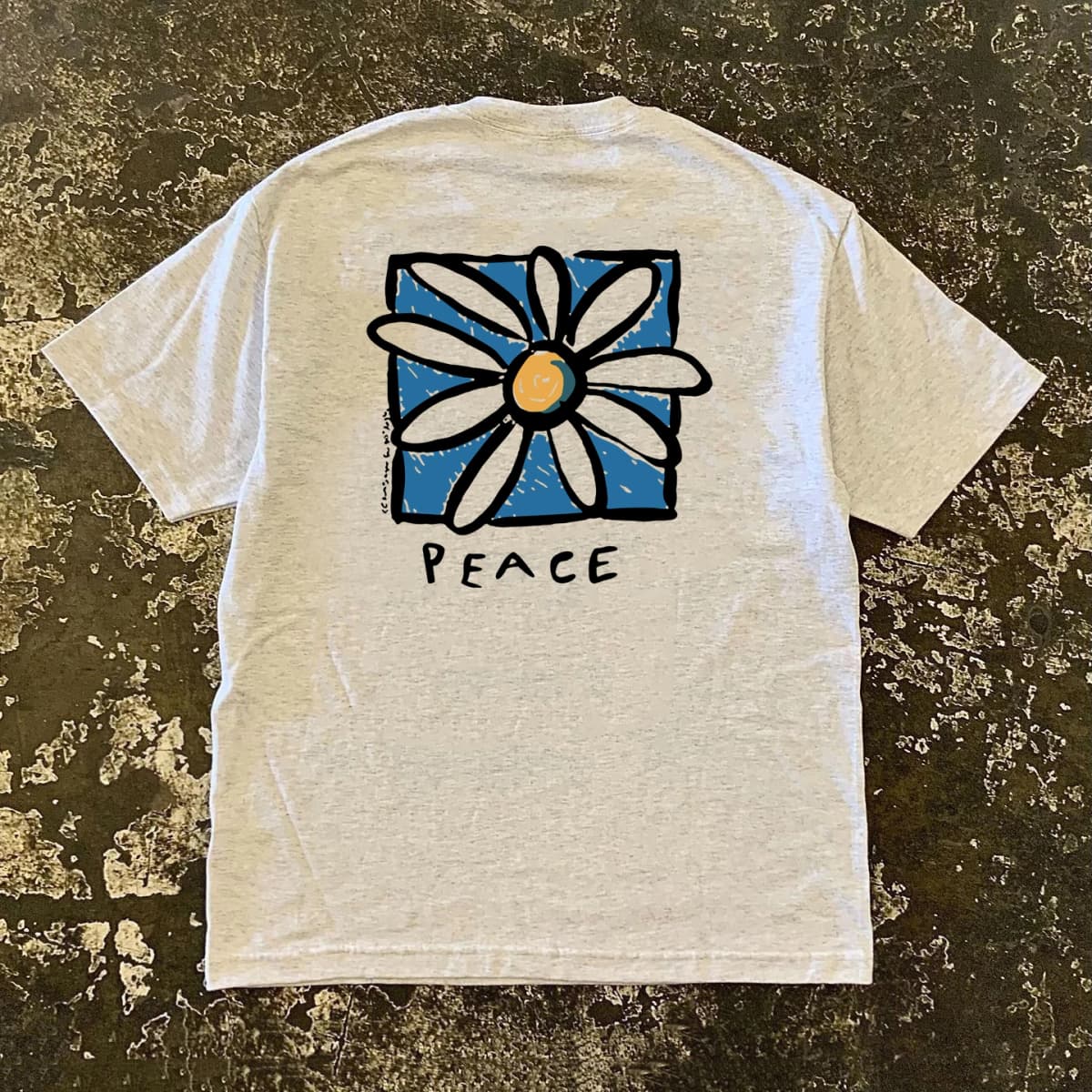Pure Cotton 260g Heavyweight Short Sleeve T-Shirt Couple Style Unisex Peace Flower Hong Kong Style Small Chen Story Multi