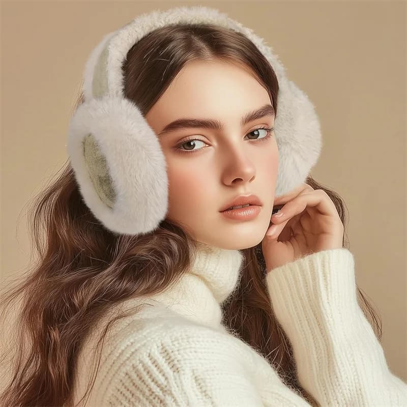 Women Suede Plush Earmuffs Wool Solid Plush Warm Outdoor Skiing Cycling Windproof Cold-Proo Winter Fluffy Ear Muffs Earflap