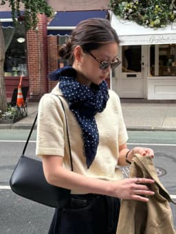 Retro Artistic Deep Blue Cotton Linen Polka Dot Scarf Women's Thin Spring Autumn Atmosphere Korean Style Long Neck Warmer Sil...