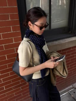 Retro Artistic Deep Blue Cotton Linen Polka Dot Scarf Women's Thin Spring Autumn Atmosphere Korean Style Long Neck Warmer Sil...