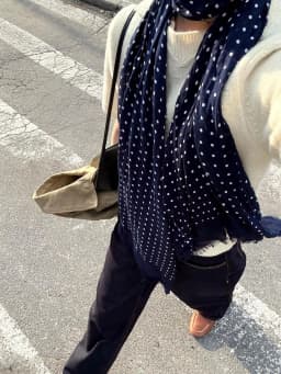 Retro Artistic Deep Blue Cotton Linen Polka Dot Scarf Women's Thin Spring Autumn Atmosphere Korean Style Long Neck Warmer Sil...