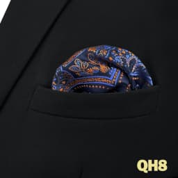 Mens Navy Blue Pocket Square Handkerchief Dark Royal Blue Paisley Floral Suit Pocket Towel Hanky Business Wedding Accessories