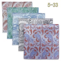 5 Pack Set Mens Pocket Square Handkerchief Multiple Designs Paisley Floral Solid Color Suit Towel Hanky Gentlemen Party Prom