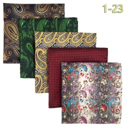5 Pack Set Mens Pocket Square Handkerchief Multiple Designs Paisley Floral Solid Color Suit Towel Hanky Gentlemen Party Prom