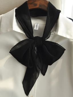 Fashionable Korean Style Pure Color Long Rectangle Silk Scarf Spring Summer Small Bowtie Wrap Versatile Pleated Trendy Neck W...