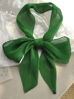 Fashionable Korean Style Pure Color Long Rectangle Silk Scarf Spring Summer Small Bowtie Wrap Versatile Pleated Trendy Neck W...