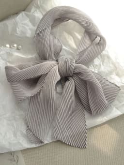 Fashionable Korean Style Pure Color Long Rectangle Silk Scarf Spring Summer Small Bowtie Wrap Versatile Pleated Trendy Neck W...