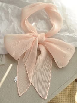 Fashionable Korean Style Pure Color Long Rectangle Silk Scarf Spring Summer Small Bowtie Wrap Versatile Pleated Trendy Neck W...
