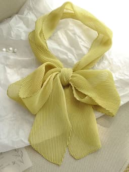 Fashionable Korean Style Pure Color Long Rectangle Silk Scarf Spring Summer Small Bowtie Wrap Versatile Pleated Trendy Neck W...