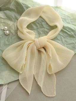Fashionable Korean Style Pure Color Long Rectangle Silk Scarf Spring Summer Small Bowtie Wrap Versatile Pleated Trendy Neck W...