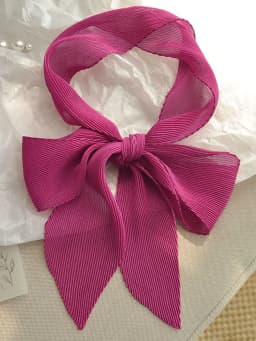Fashionable Korean Style Pure Color Long Rectangle Silk Scarf Spring Summer Small Bowtie Wrap Versatile Pleated Trendy Neck W...