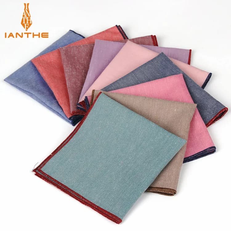 Brand New Men's Hankerchief Scarves Vintage Like Linen Hankies Men's Suits Pocket Square Handkerchiefs Solid Color 23*23cm