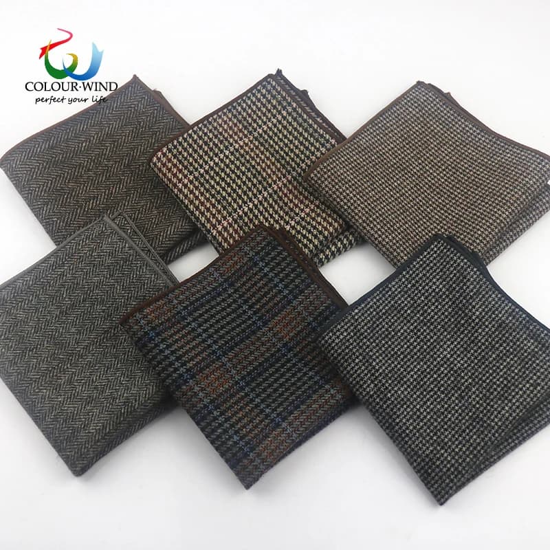 British Style Men's Wool 24*24CM Striped Cotton Handkerchief Vintage Hankies Pocket Square Set Neckwear Suit Accessories Pañuelo