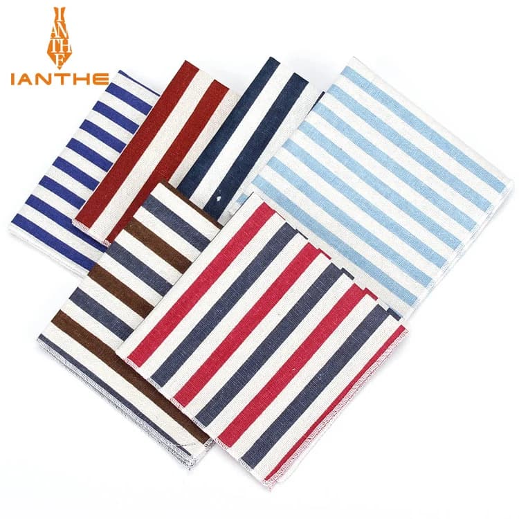 2018 Brand New Men's Fashion Linen Striped Pocket Squares For Men Square Handkerchief Wedding Vintage Suits Pocket Hankies Towel