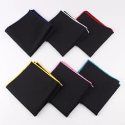 Men's Sunny Style Cotton Handkerchief Black Pocket Square Colorful Edge Hankies Towel Casual 23*23cm