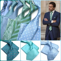 Mens Tie Pocket Square Set Blue Green Classic Business Acceossories Necktie Handkerchief 147cm Paisley Stripes Dots Elegant