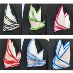 Natural Mulberry Silk 34cm White Handkerchiefs Hand Rolled Hem Pocket Squares for Men BLACK RED GREEN Colorful Edge Banding