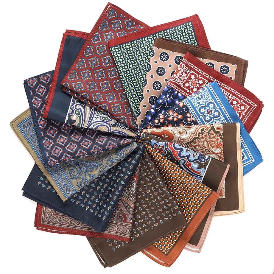 Tailor Smith Men's Classic Red Khaki Print Dot Handkerchiefs Paisley Floral Pockets Square Wedding Hankies Business Gift for Him