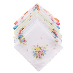 10x Women Cotton Printed Handkerchief Hanky Kerchiefs Pocket Square Blossom Design with Wavy Edge Women Handkerchiefs