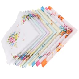 10x Women Cotton Printed Handkerchief Hanky Kerchiefs Pocket Square Blossom Design with Wavy Edge Women Handkerchiefs