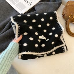 Korean Style Lazy Polka Dot Double Sided Woolen Scarf Women's Winter Warm Neck Warmer Long Rectangle Shawl Versatile Fashion ...