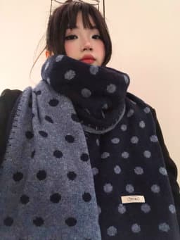 Korean Style Lazy Polka Dot Double Sided Woolen Scarf Women's Winter Warm Neck Warmer Long Rectangle Shawl Versatile Fashion ...