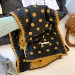Korean Style Lazy Polka Dot Double Sided Woolen Scarf Women's Winter Warm Neck Warmer Long Rectangle Shawl Versatile Fashion ...