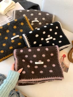 Korean Style Lazy Polka Dot Double Sided Woolen Scarf Women's Winter Warm Neck Warmer Long Rectangle Shawl Versatile Fashion ...