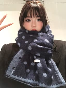 Korean Style Lazy Polka Dot Double Sided Woolen Scarf Women's Winter Warm Neck Warmer Long Rectangle Shawl Versatile Fashion ...