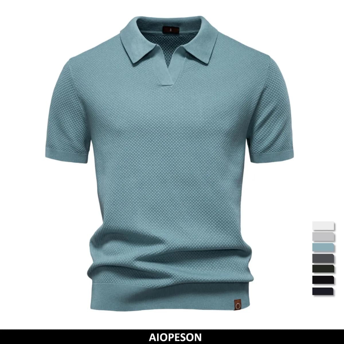 AIOPESON Men's Summer Breathable Polo Shirt Short Sleeve Solid Color Casual Polo Shirts for Men Lightweight Stretch Polo 