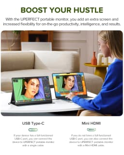 UPERFECT 14" 2K Portable Monitor 2160*1440 QHD External Display with Dual Speakers HDR FreeSync Second Screen for Laptop PC