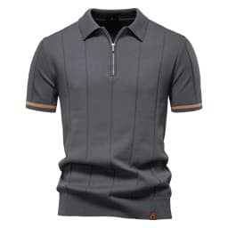 AIOPESON Men's Solid Color Sport Zipper Polo Shirt Athletic Social Polo Shirts for Men Office Slim Fit Polo