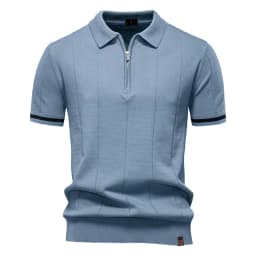 AIOPESON Men's Solid Color Sport Zipper Polo Shirt Athletic Social Polo Shirts for Men Office Slim Fit Polo