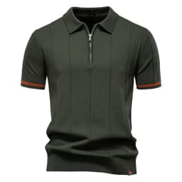 AIOPESON Men's Solid Color Sport Zipper Polo Shirt Athletic Social Polo Shirts for Men Office Slim Fit Polo
