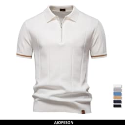 AIOPESON Men's Solid Color Sport Zipper Polo Shirt Athletic Social Polo Shirts for Men Office Slim Fit Polo