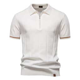 AIOPESON Men's Solid Color Sport Zipper Polo Shirt Athletic Social Polo Shirts for Men Office Slim Fit Polo