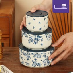 SOLECASA Elegant Blue Underglaze Ceramic Lunch Box, Airtight and Leak-Proof for Office, Picnic, and Meal Prep