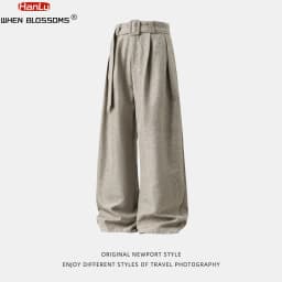 HANGLU 2025 Men's 3D Pleated Trousers J-Cut Drape Wide Leg Old Money Style Belted Formal Casual Slim Fit Pants