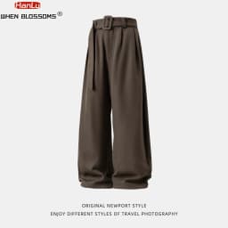 HANGLU 2025 Men's 3D Pleated Trousers J-Cut Drape Wide Leg Old Money Style Belted Formal Casual Slim Fit Pants