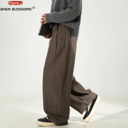 HANGLU 2025 Men's 3D Pleated Trousers J-Cut Drape Wide Leg Old Money Style Belted Formal Casual Slim Fit Pants