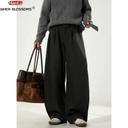 HANGLU 2025 Men's 3D Pleated Trousers J-Cut Drape Wide Leg Old Money Style Belted Formal Casual Slim Fit Pants